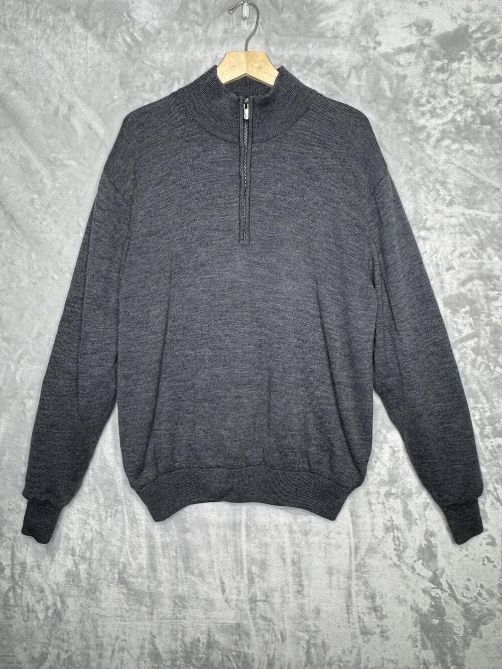 FootJoy Sweater Mens XL Gray 1/4 Zip Mock Neck Wool Lined Golf Knit Pullover